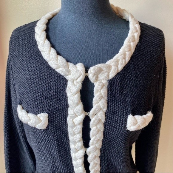 INC Cardigan Sweater Braided Knit Wool Black White Structured Dog Show NWT - Picture 1 of 10